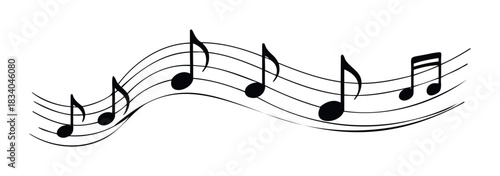 Musical notes flow along a staff conveying rhythm and melody, perfect for education, performance, or media projects celebrating sound and harmony.