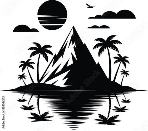 Island silhouette vector illustration white background