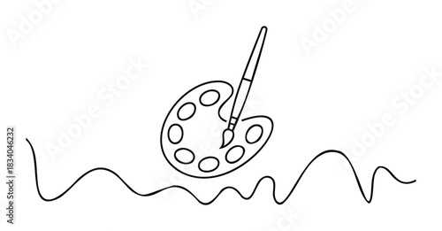 Artists palette with brush and wavy lines symbolizing creativity, perfect for graphic design, art supply websites, and creative projects.