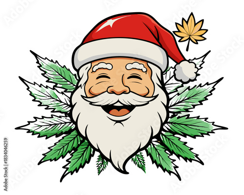 Stoner Santa SVG, Weed Santa Claus with Cannabis Leaf Hat, Funny 420 Christmas Cartoon, High Santa Clipart