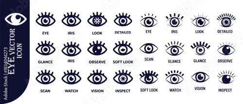 Eye vision icon set. collection of diverse eye symbols for various concepts, focusing on human sight