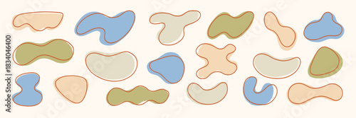 Pastel Organic Soft Blob Amoeba Shape with Line Kit. Different Round Form Set. Abstract Organic Soft Blob Figure Bundle. Hand Drawn Vector Illustration