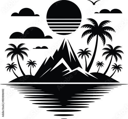 Island silhouette vector illustration white background