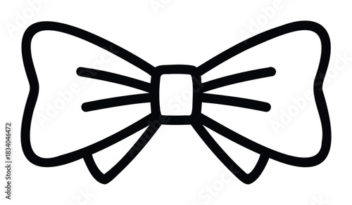 Simple black outline drawing of a bow tie or ribbon bow, representing celebration, gifts, and formal occasions, perfect for graphic applications and seasonal themes.