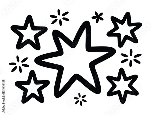 Collection of handdrawn abstract stars and asterisks for festive celebrations, party invitations, and dynamic graphic projects