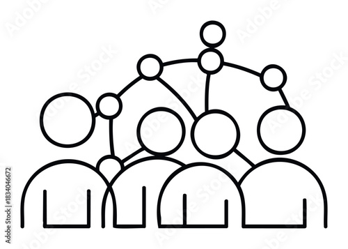 Teamwork connection graph with linked people icons representing network and collaboration for business growth and social interaction concept visuals.
