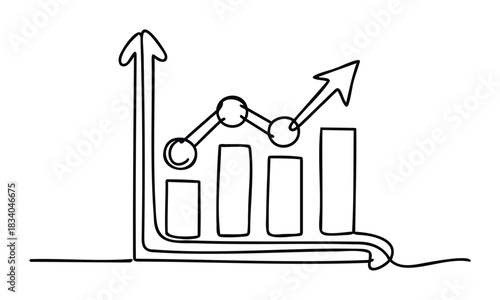 Line graph with ascending arrow and bars showing upward trend for financial growth and business success, perfect for reports and presentations.