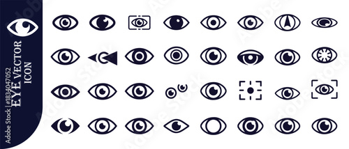 Set of human eye vector icon, vision and optical lens flat style black simple signs collection