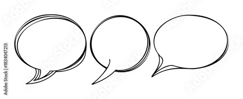 Three empty handdrawn speech bubbles in a row, perfect for adding dialogue or text for comic strips and communication concepts.