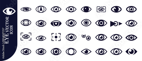 Set of human eye vector icon, vision and optical lens flat style black simple signs collection