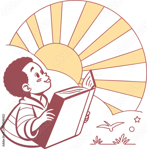 a little boy reading a book