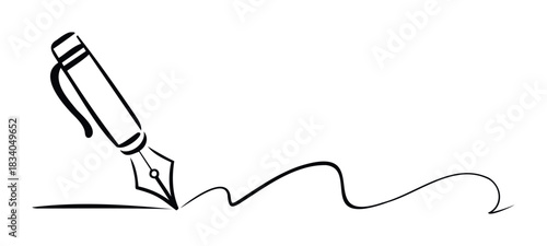 Fountain pen creating elegant flowing script on a blank surface, perfect for representing writing, creativity, communication, and journaling projects.