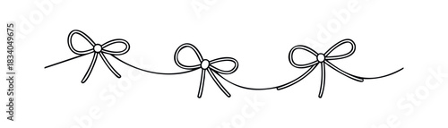 Hand drawn line art bows strung together with a flowing string, perfect for festive decoration or gift wrapping embellishments.