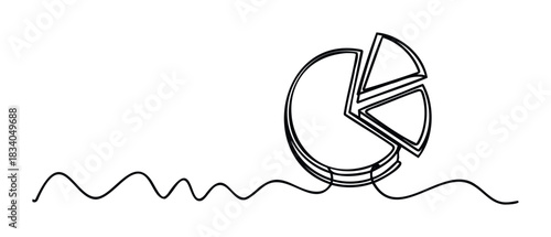 Stylized black line drawing of a pie chart graphic with a wavy line indicating data or progress, suitable for financial reports or analytics presentations.