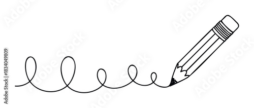 Pencil drawing wavy line and swirls in black outline, perfect for educational materials, creative projects, and conveying movement and writing.