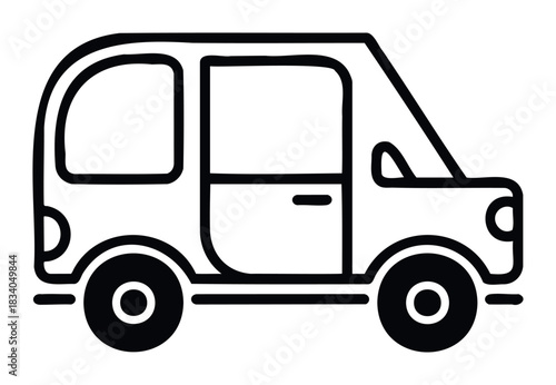 Simple black line drawing of a small vehicle, perfect for concepts related to transportation, travel, and personal mobility in infographics and websites.
