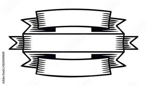 Vintage style empty ribbon badge with three segments for text or graphics, perfect for labeling or award use in print and web projects