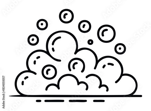 Bubble and foam abstract shape with floating spheres representing soap or air for cleansing or refreshing themes, perfect for hygiene product advertising.