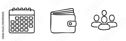 Icon set symbolizing planning, finance, and teamwork for business presentations and digital media applications