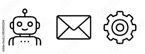 Collection of simplistic icons for technology, communication, and automation, useful for digital interfaces and graphic projects