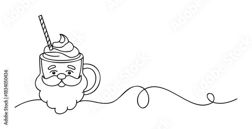 Whimsical Santa Claus mug with whipped cream and straw ideal for festive holiday promotions, greeting cards, and seasonal beverage marketing
