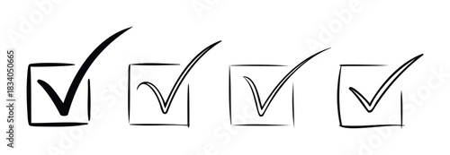Set of hand drawn check boxes with check marks, perfect for task completion, survey answers, or progress tracking in business and everyday life.
