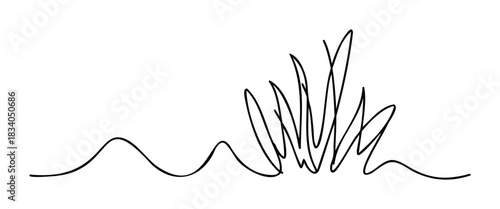 Minimalist abstract line drawing of grass tufts and wavy ground for organic themes and natural presentations