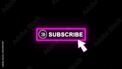 Wallpaper Mural Subscribe button glowing neon animation with white Text and cursor click. Looping UI element on transparent background 4K. Torontodigital.ca