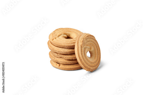 Stack of butter ring cookies on transparent background