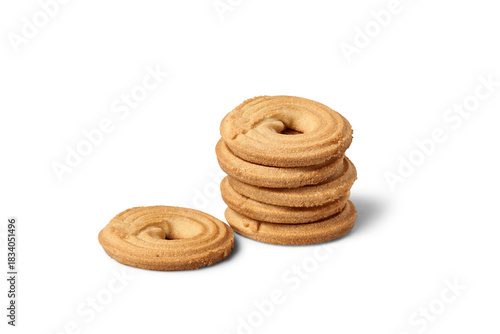 Stack of butter cookies with one separate, transparent background