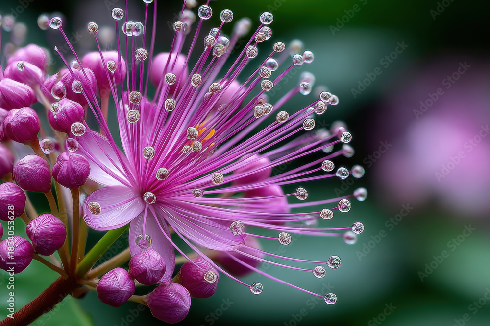Obraz premium Vivid Pink Flower with Dewdrops Macro Photography