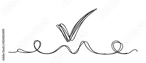 Simple continuous line drawing of a checkmark above a wavy scribble line suitable for approval or task completion confirmation in a document or web interface.
