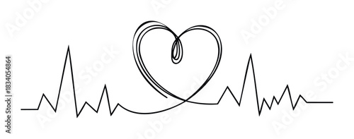 Abstract heartbeat line art forming a heart shape, symbolizing love and life, perfect for health and wellness promotions and romantic themes.