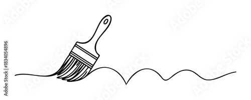 Paintbrush creating a wavy line on a white background, representing creativity and artistic expression, perfect for projects on DIY, home improvement, or crafts.