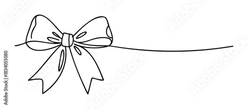 Simple outline of a bow with trailing ribbon, perfect for gift wrapping, decoration, or celebratory event themes, conveying a sense of elegance.