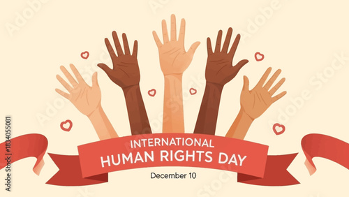 Celebrate International Human Rights Day with diverse hands reaching together for unity and equality, conveying a message of global solidarity and hope