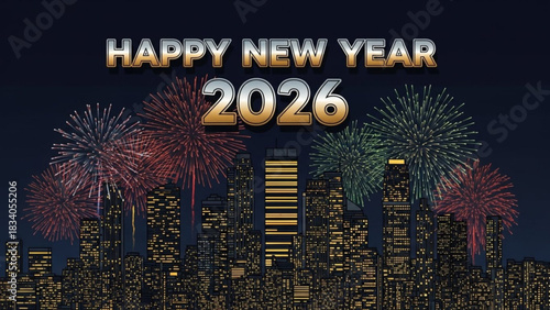 Sparkling 2026 New Year's Eve cityscape with fireworks celebration, bringing festive joy for the upcoming year and creating a memorable experience