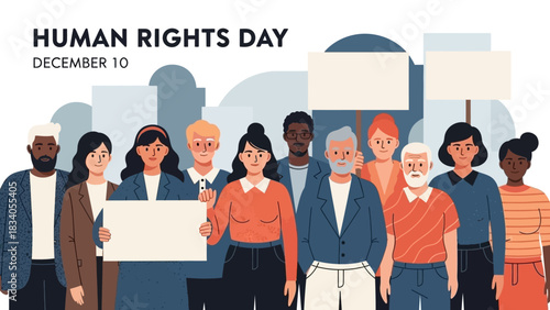Diverse group advocating for human rights on December 10th, raising awareness and promoting equality for all, fostering a sense of unity and action