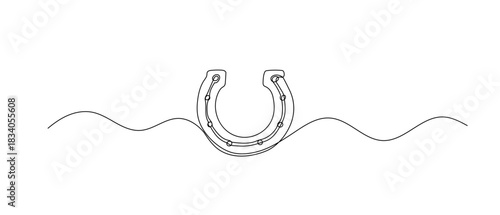 Horsehoe one line illustration. Hand drawn doodle vector sketch isolated on white background.