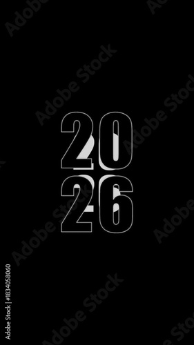 3d render of a 2026 Happy New Year Vertical type sign on black Background. 