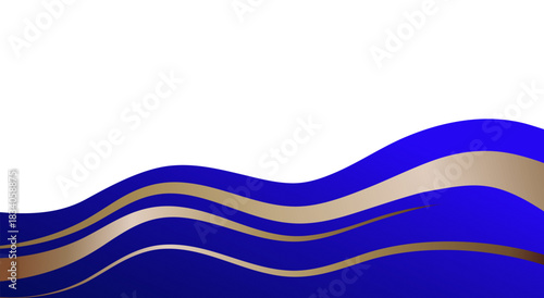 Elegant vector blue frame for premium layout, golden wavy footer design