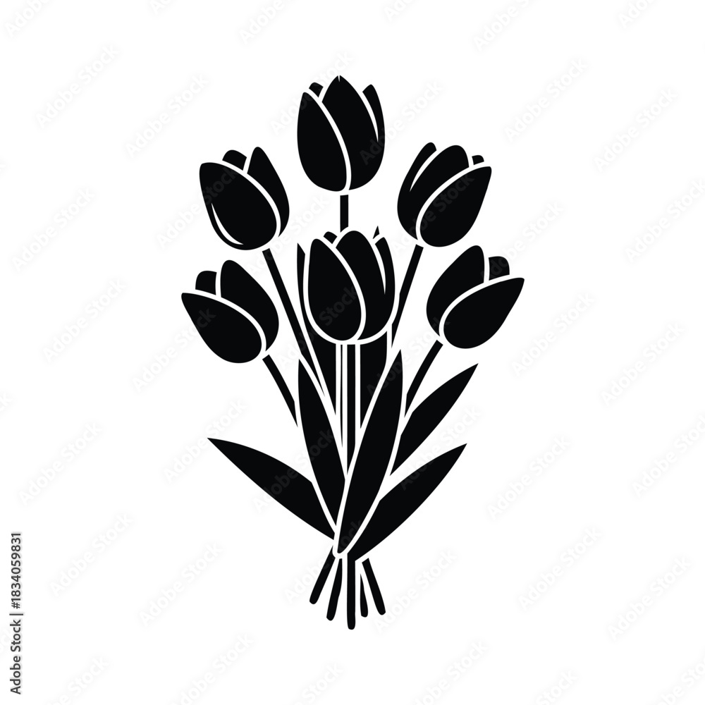 Obraz premium Black Silhouette Bouquet of Tulips flower floral