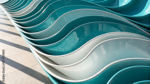 Futuristic Teal and White Ceramic Wave Surface