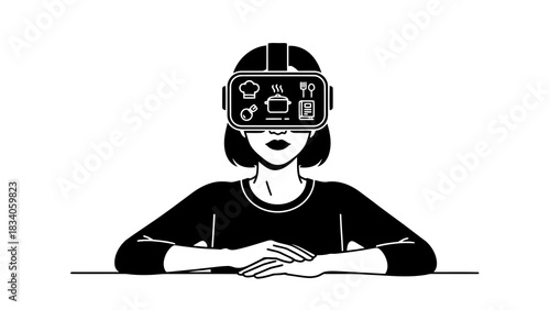 Woman wearing virtual reality headset experiencing culinary content