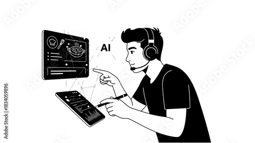 Man interacting with ai interface for culinary information