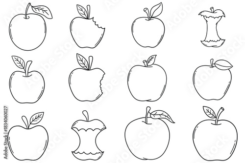 Hand-drawn doodle set of apples on a white background.