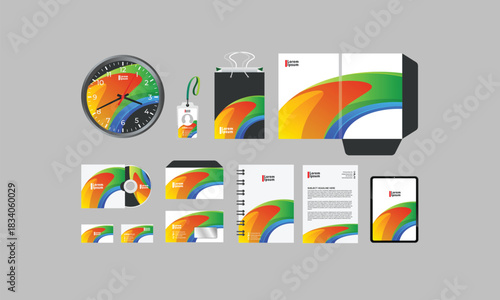 Business Stationery Brand Identity Mockup set with trendy abstract graphics design. Office stationary items mockup - editable template. Company corporate style design