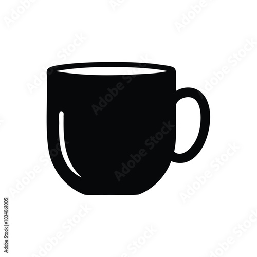 Black silhouette of a coffee cup on a white background