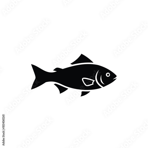 Black Silhouette of a Fish on White Background isolated