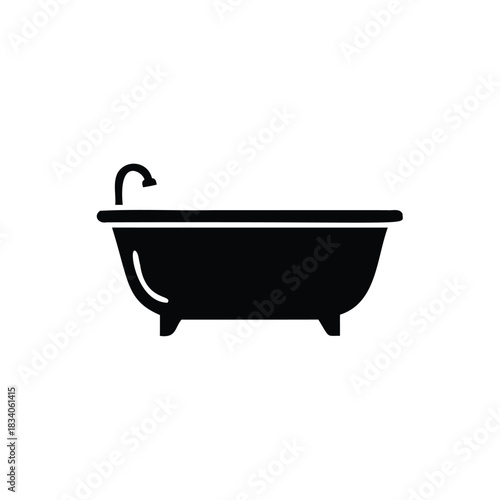 Black silhouette of a freestanding bathtub with a faucet